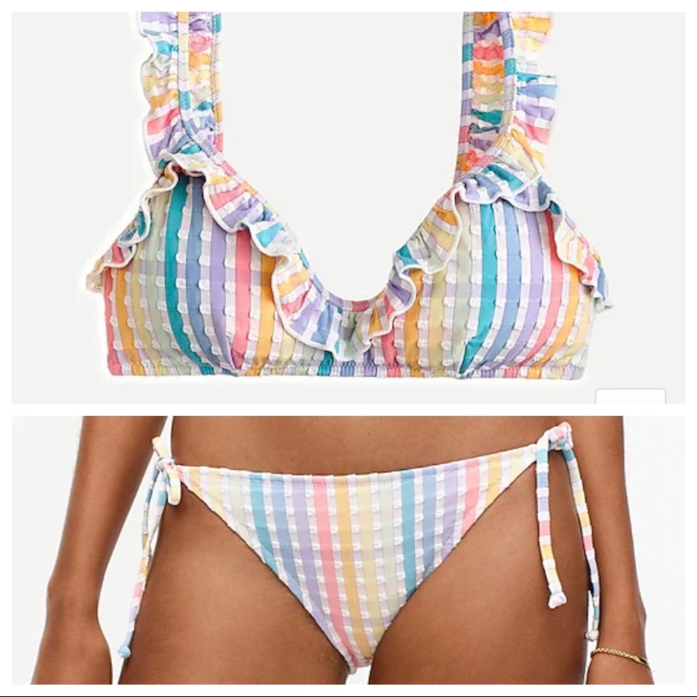 J. Crew bathing suit set. Rainbow seersucker ruffle. Medium/Large